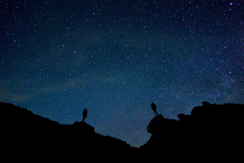 A vibrant artistic illustration of the Gemini twins, Castor and Pollux, under a starry night sky.