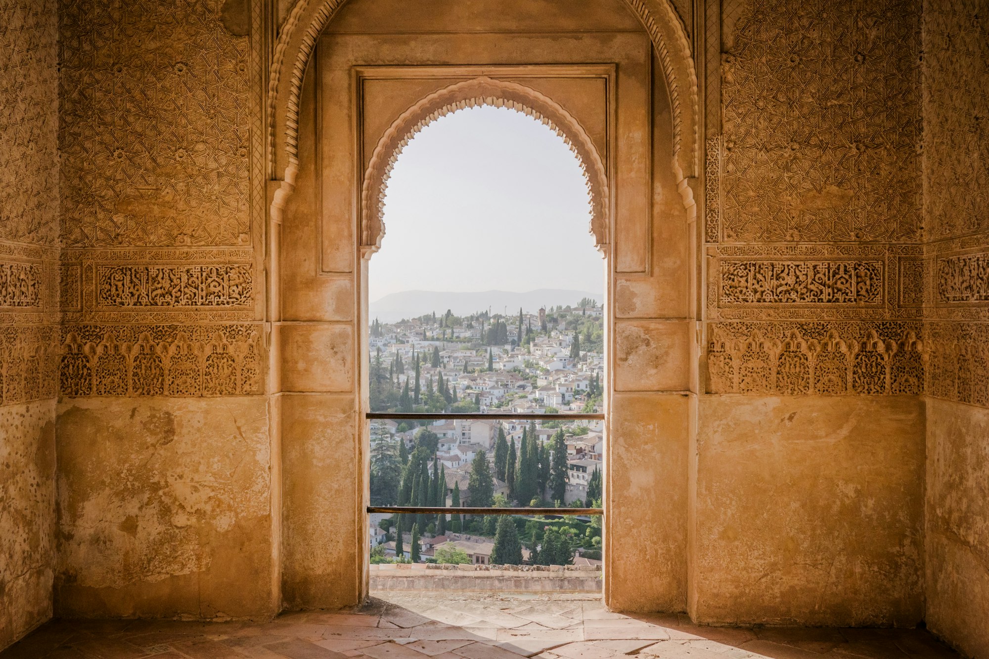 Spanish landscape view through a Morish-style window