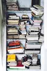 cluttered closet full of books