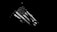 An American flag is displayed against a stark black background, with its stars and stripes prominently visible in high contrast black and white.