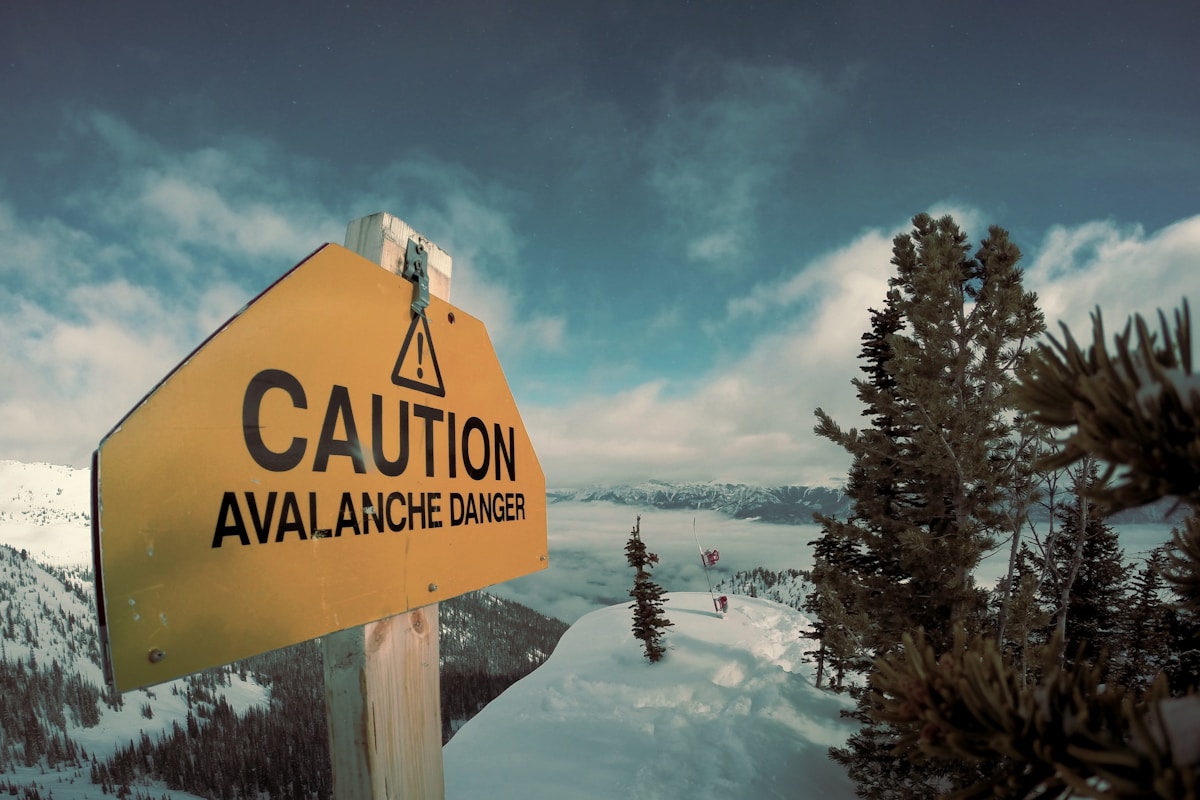 caution avalanche danger signage during winter