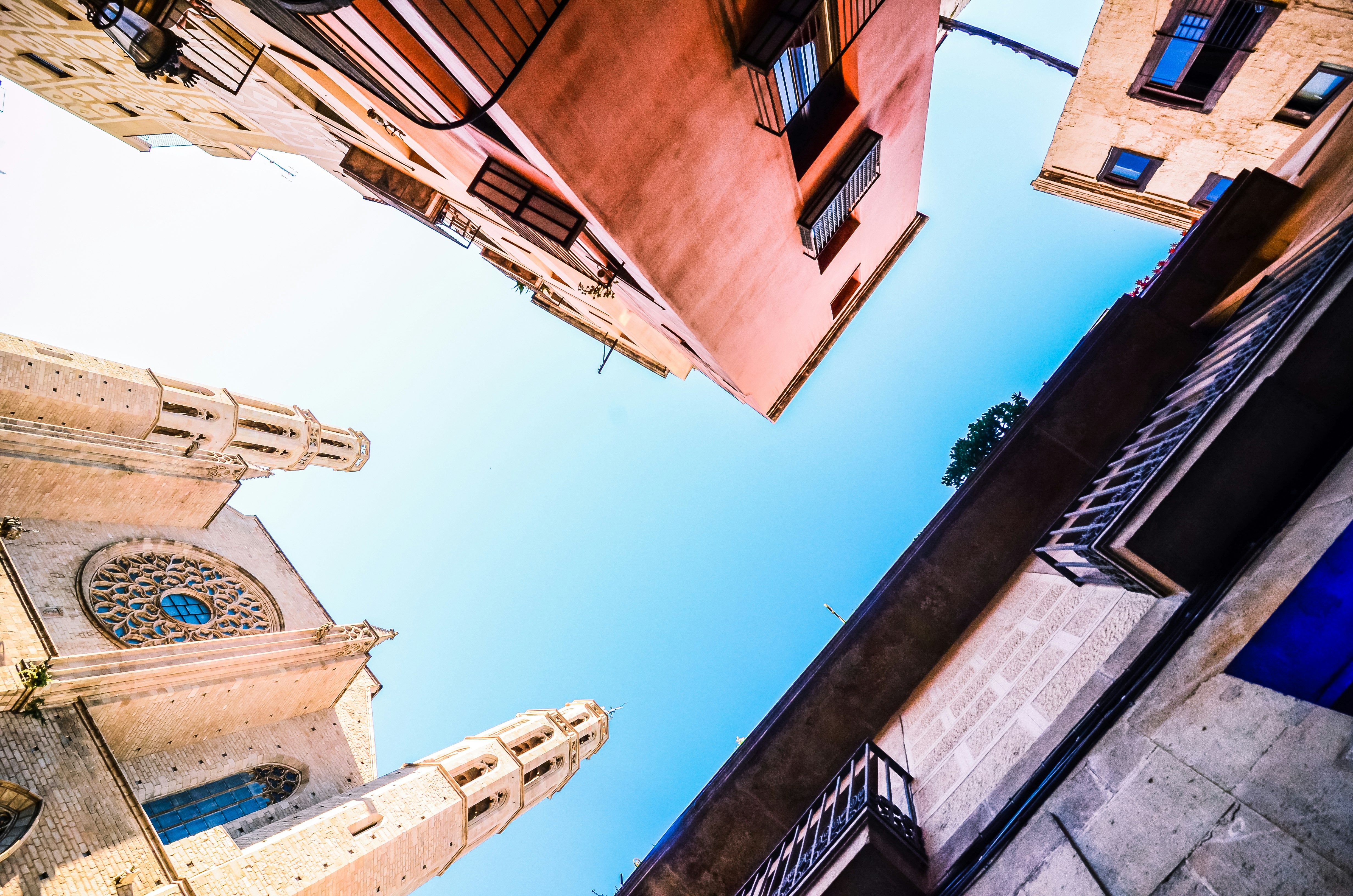 worms eye view of buildings