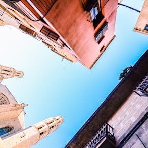 worms eye view of buildings