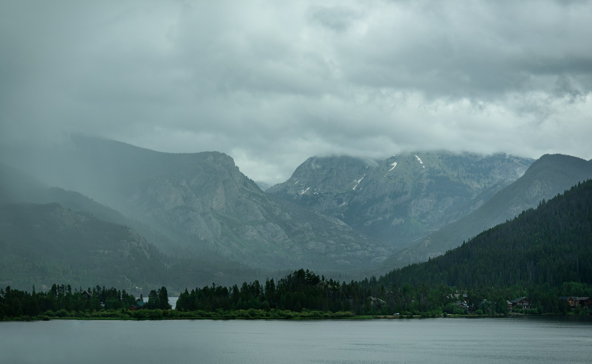 forest with mountain background under white clouds