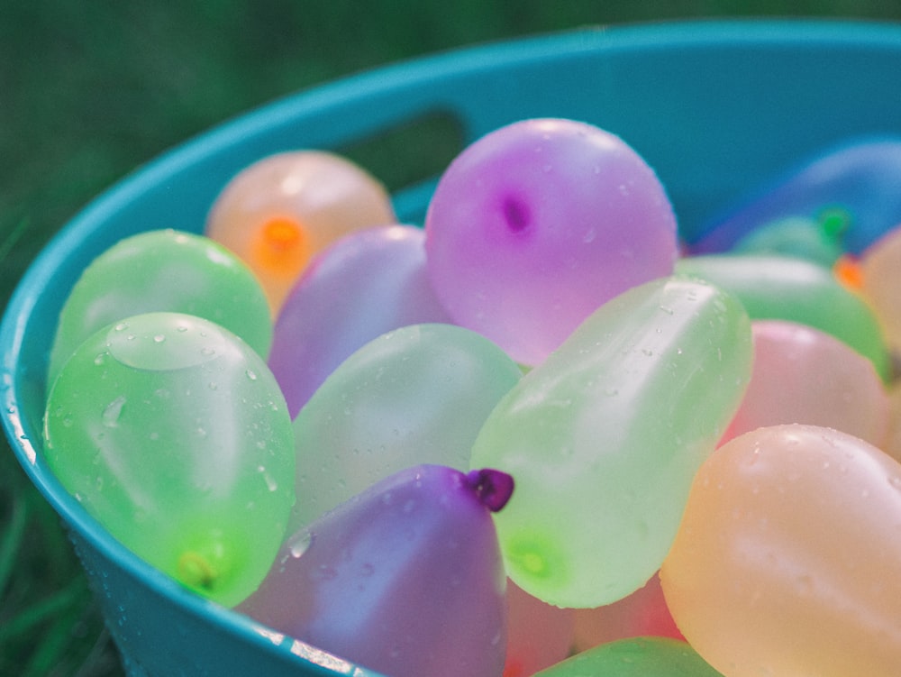 blue plastic bowl