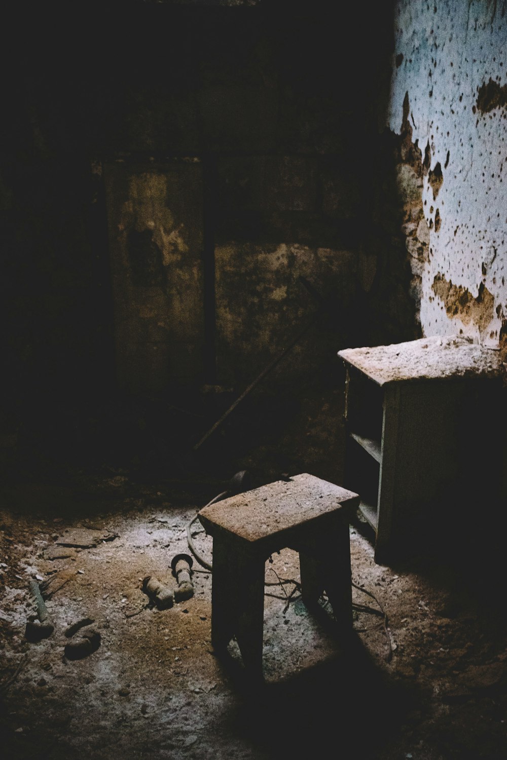 black wooden table near brown wooden door