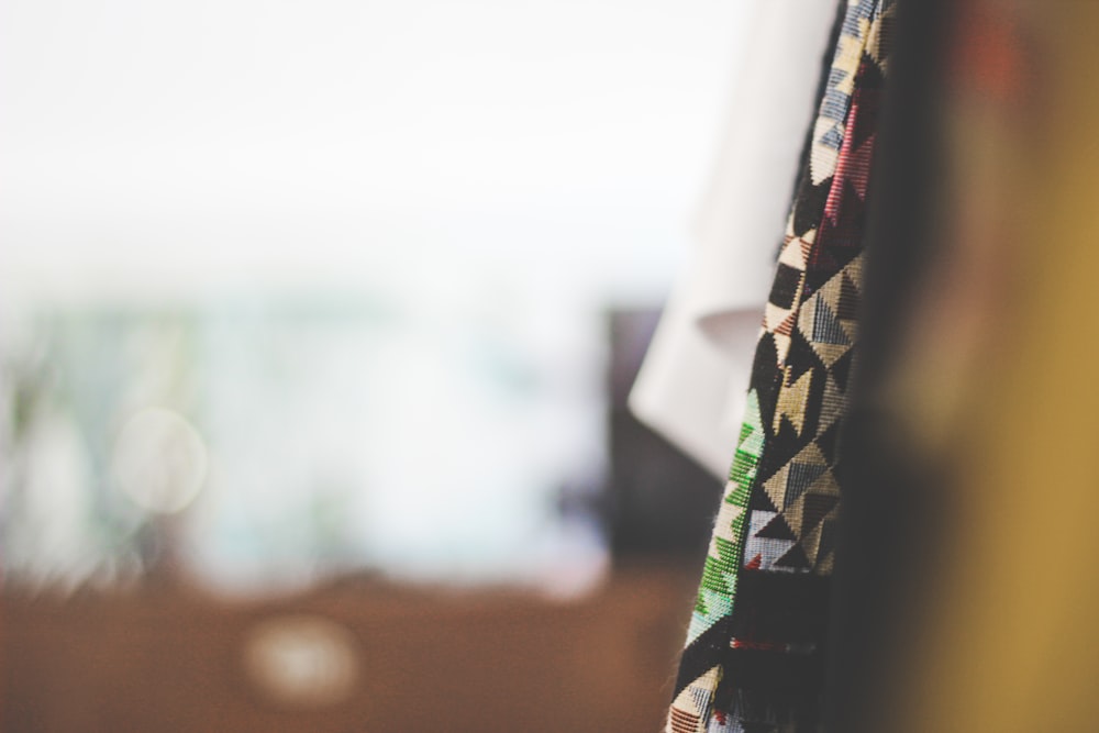 Geometric fabric hanging in a clothing shop