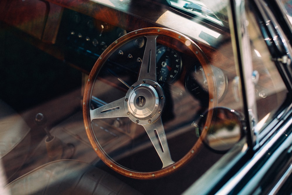 brown and black steering wheel