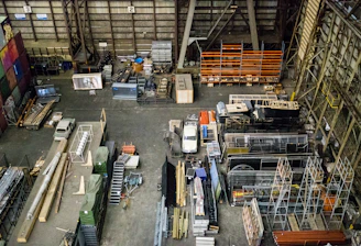 aerial photo of gray metal parts