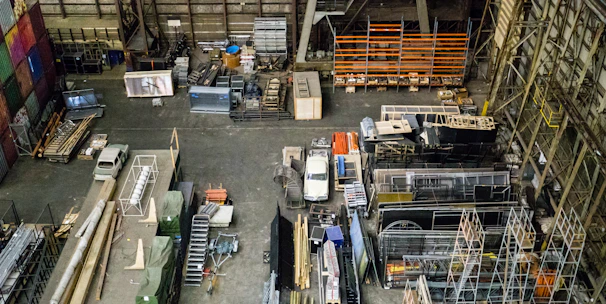 aerial photo of gray metal parts