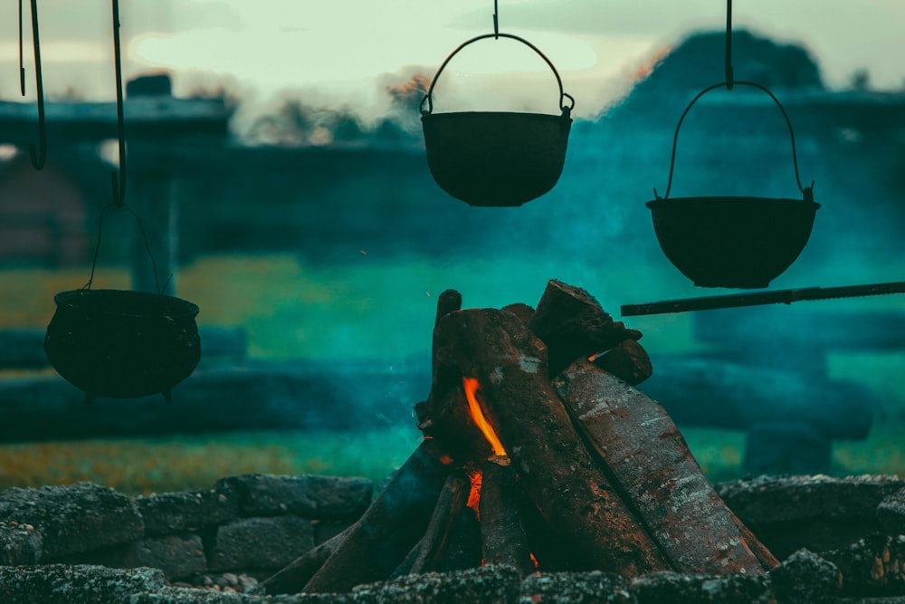 three hanging pots