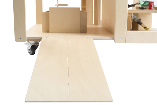 A compact, portable shelving unit ideal for small shops or workshops.