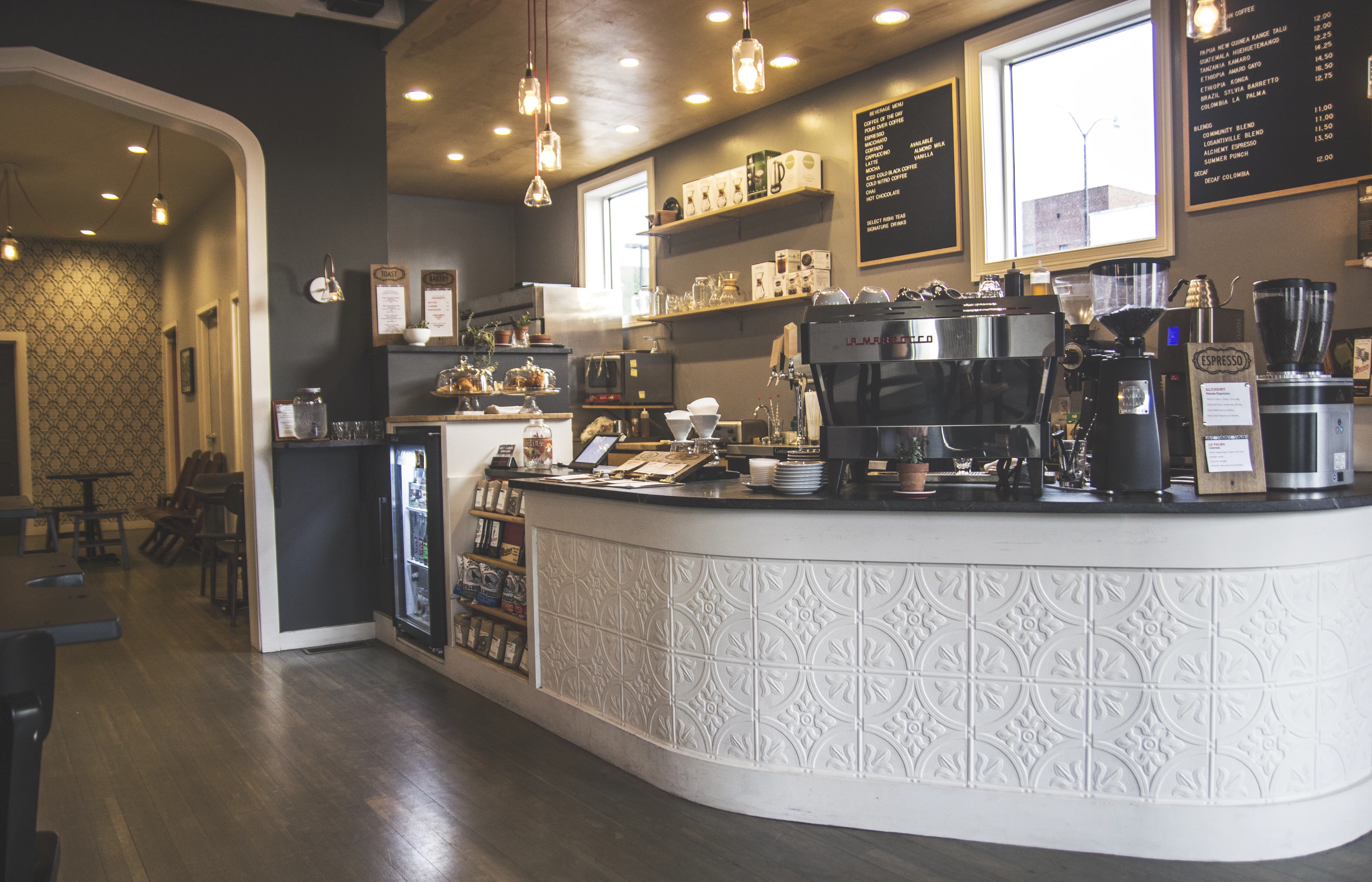The counter of an independent coffee shop