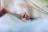 Close-up of a baby’s tiny hand clutching the edge of a gentle, patterned swaddle.