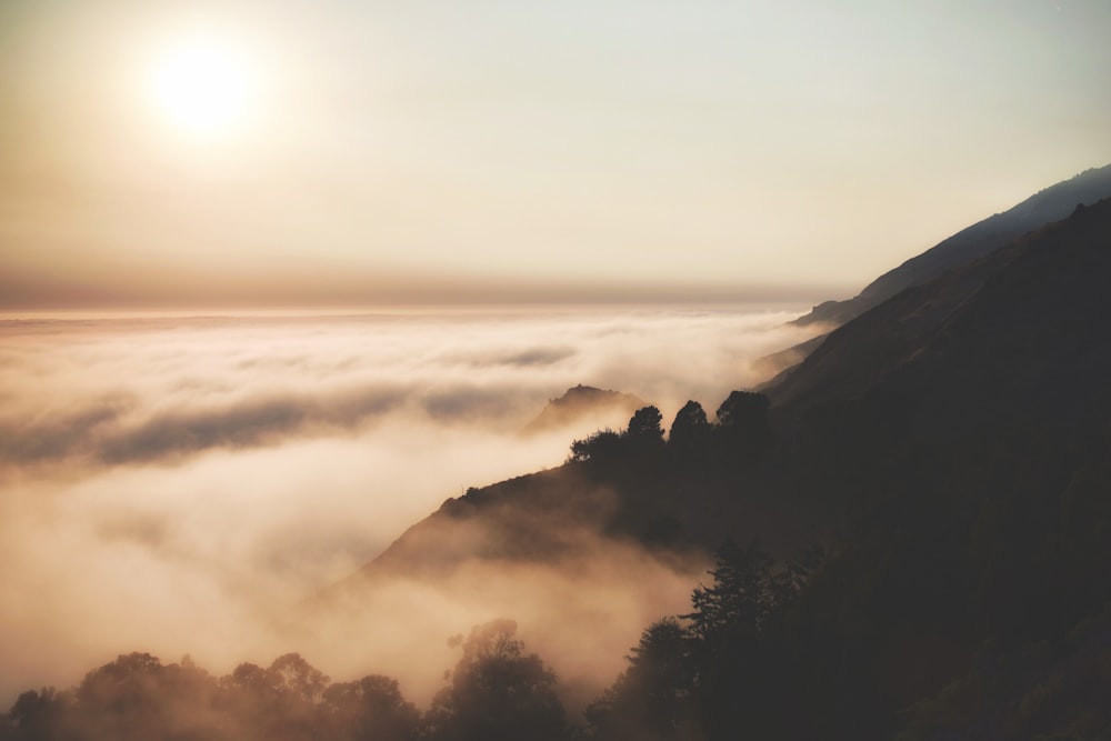 clouds and mountain aerial photography