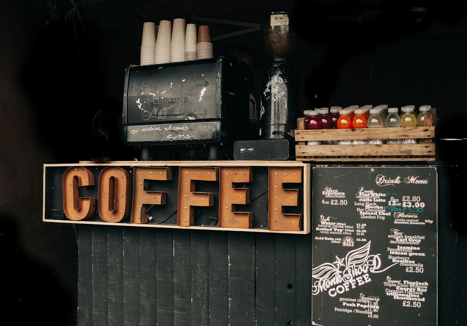 Canon EF 28-70mm f/2.8L USM sample photo. Brown coffee signage beside photography