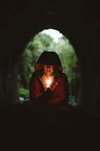 man wearing red jacket