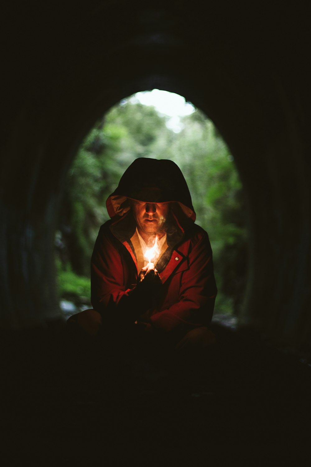 man wearing red jacket