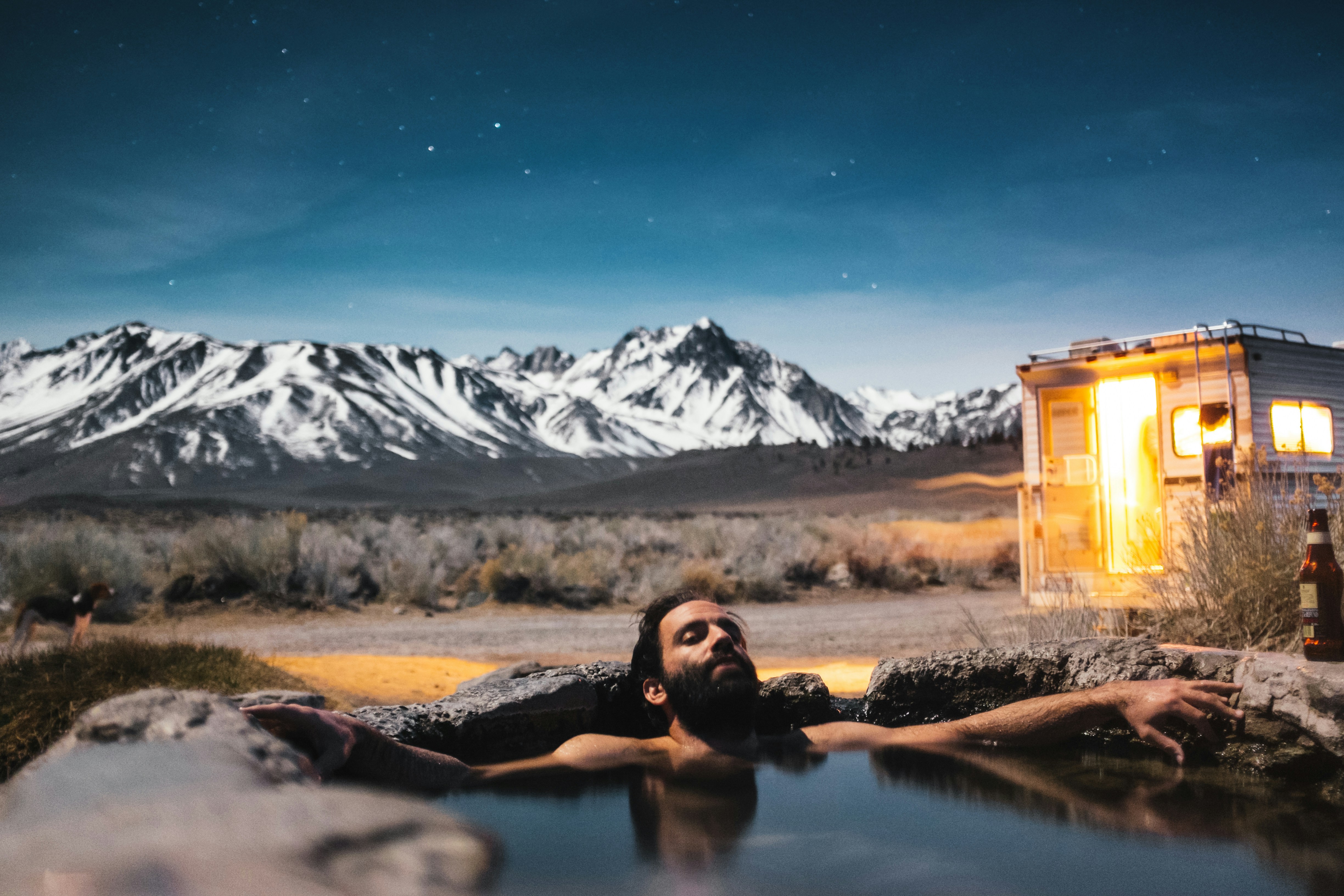 Hot stone bath in the mountains