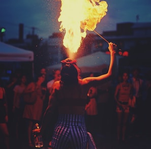 woman performing fire spitting