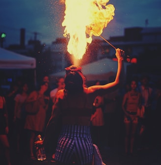 woman performing fire spitting