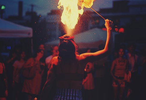 woman performing fire spitting