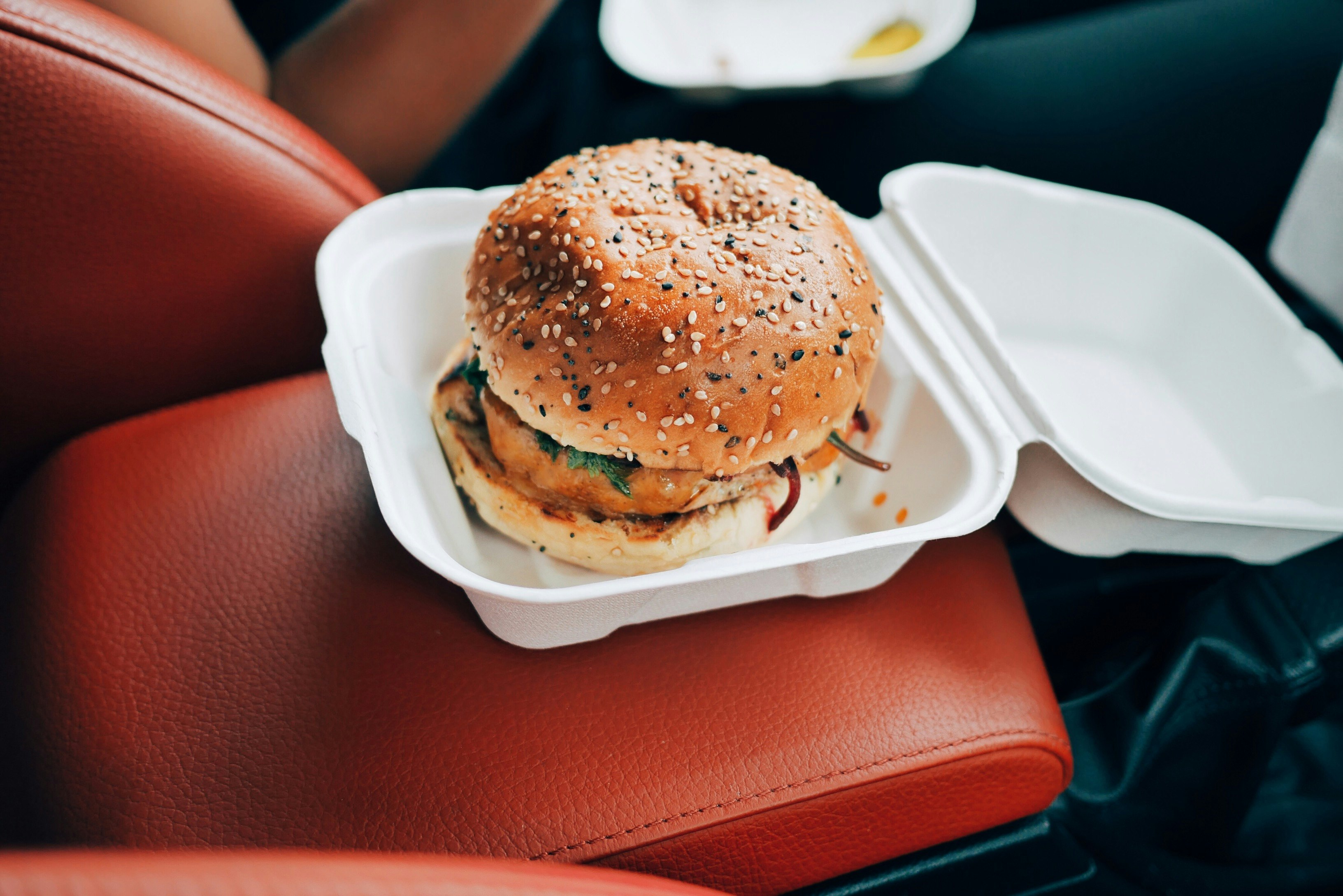 burger inside styrofoam container