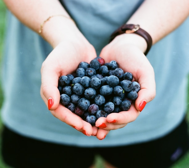 person showing blue berries