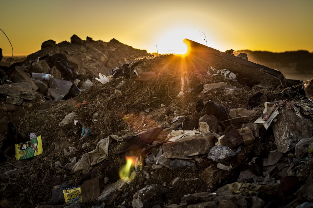 A picture of a local dump during sunset.