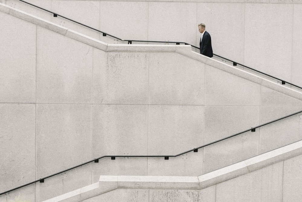 man walking on stair