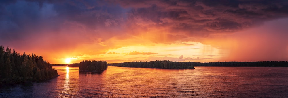 body of water during sunset