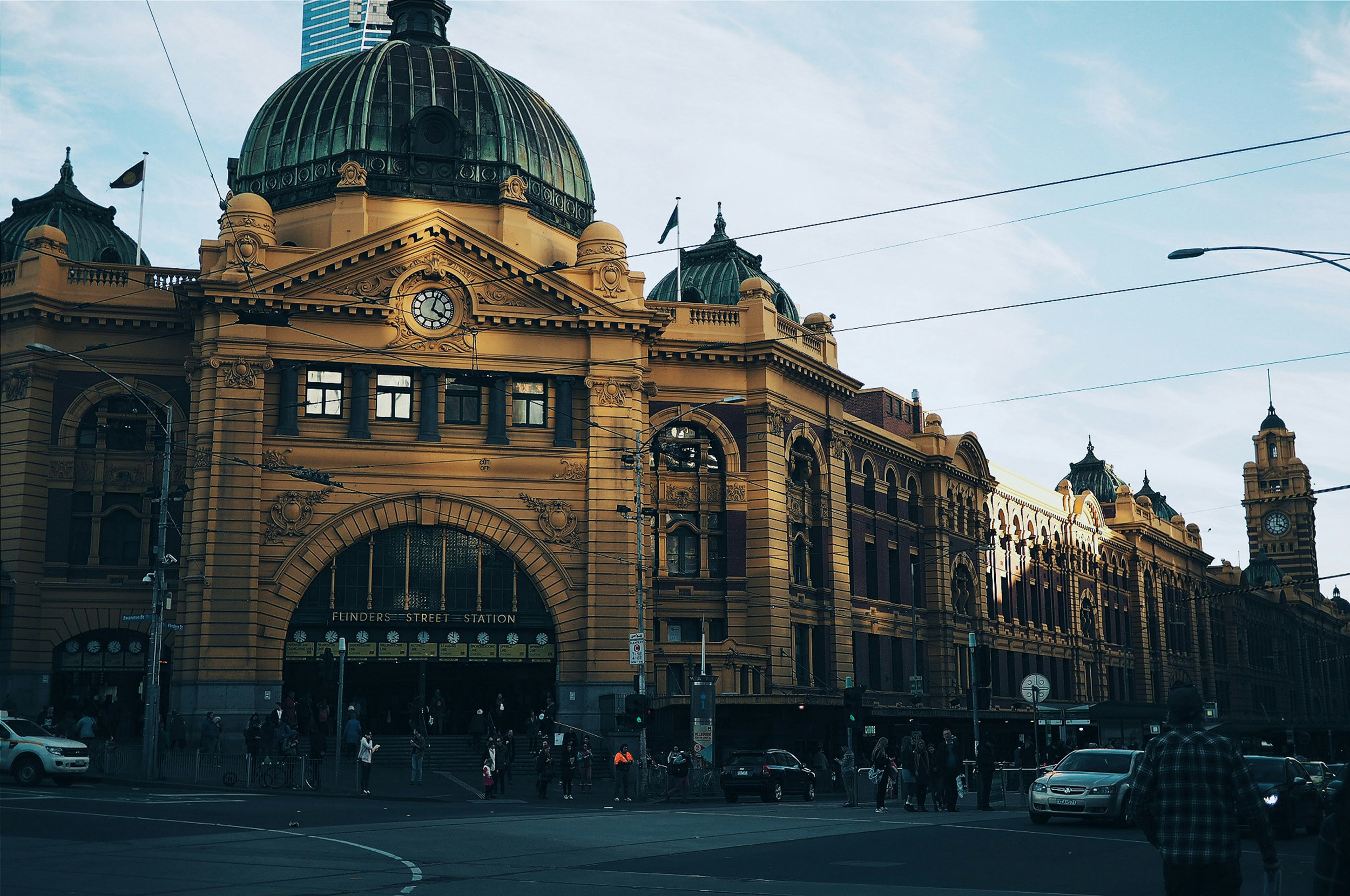 Driving outside Flinders Street Railway Station
