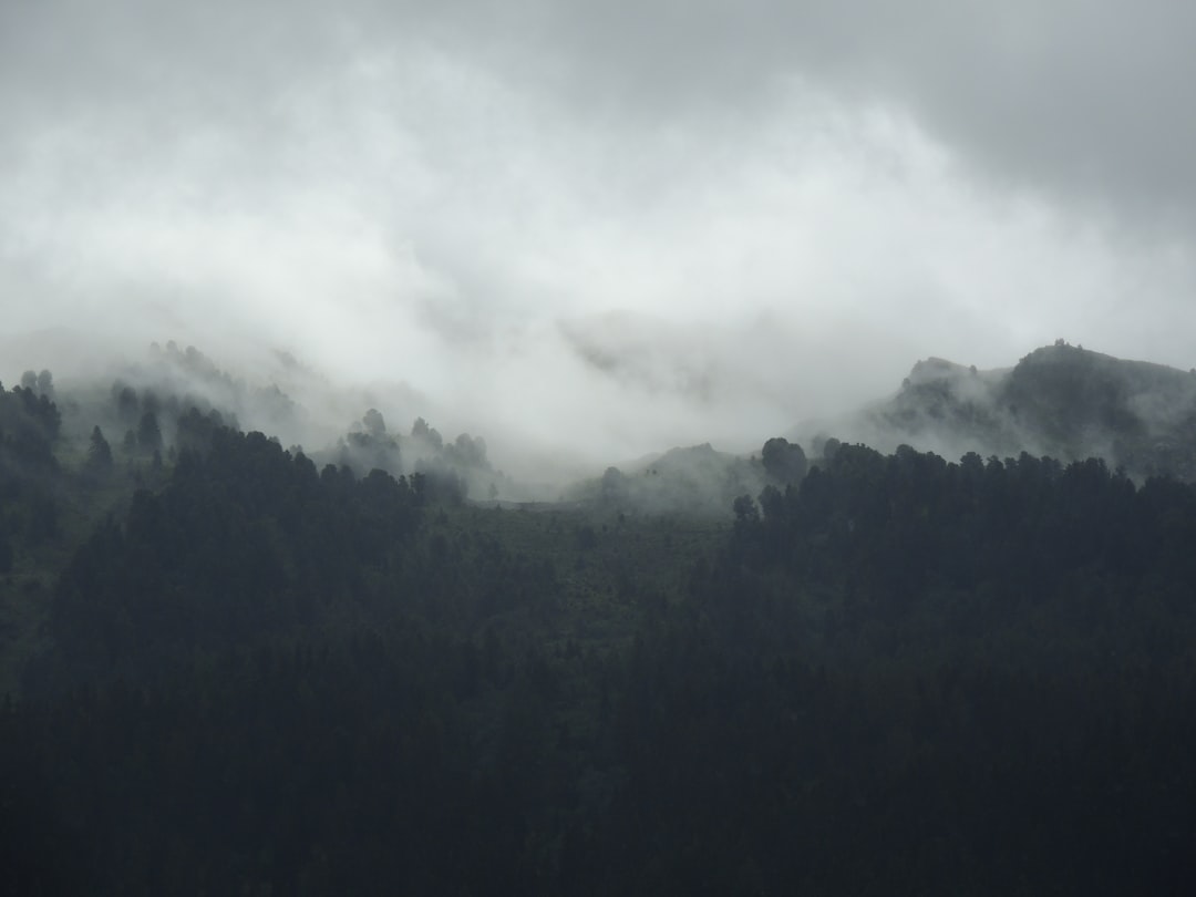 silhouette of mountain covered by fogs