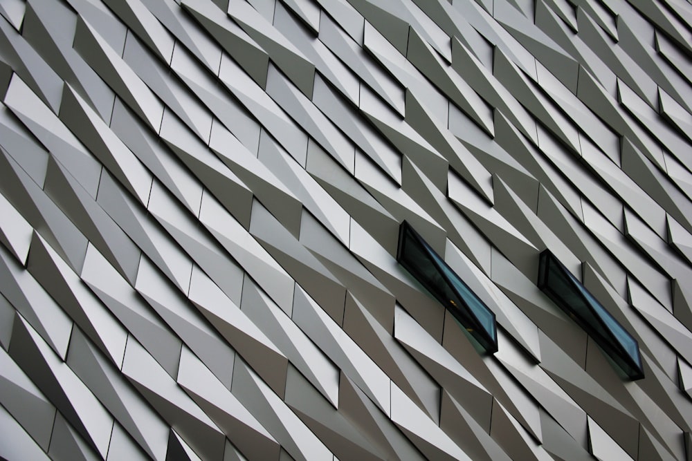 Undulating abstract shapes on a building facade at The Titanic Memorial Garden.