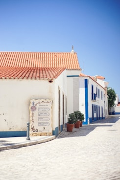 photograph of white concrete houses