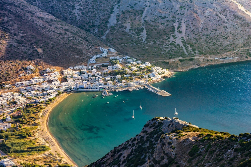 town beside sea on the foot of the mountain