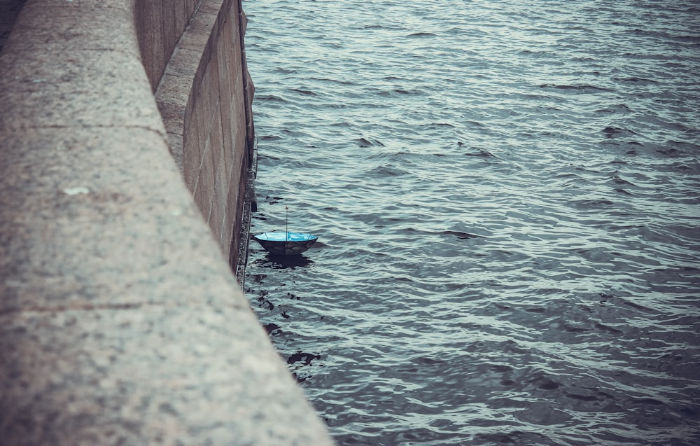 blue umbrella on body of water