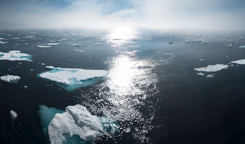 landscape and aerial photography of icebergs on body of water during daytime