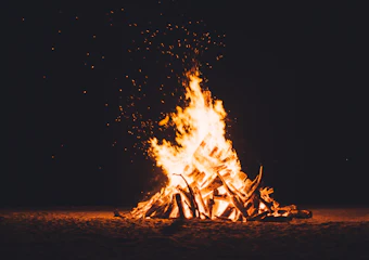 Close-up of a crackling campfire