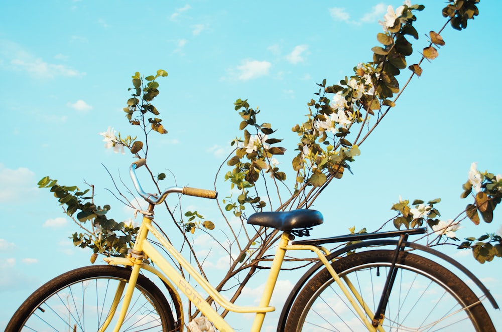 foto a fuoco superficiale della bici da città gialla