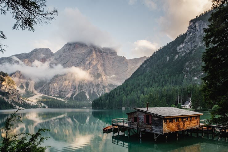 Boathouse on a mountain lake