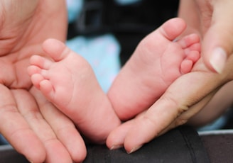 person holding baby feet