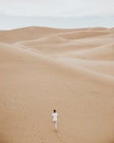 person walking on sand dune