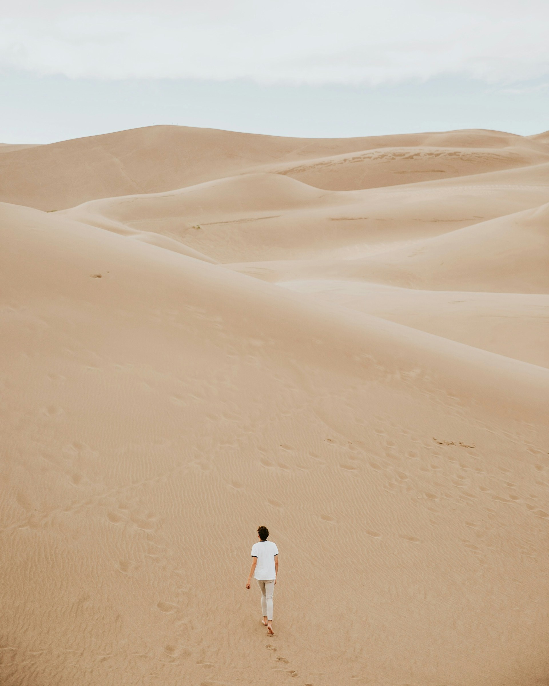 person walking on sand dune