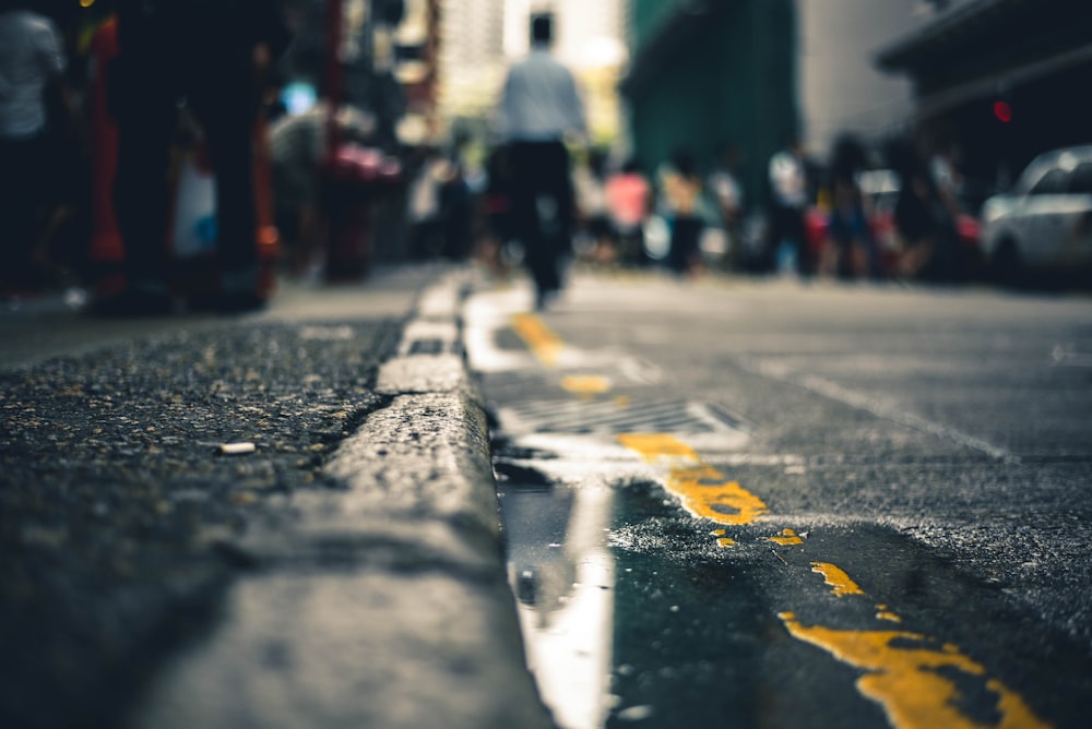 macro photography of water on road