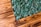A section of wood flooring with a diagonal cutout filled with textured green moss. The wood features visible grain patterns and knots, displaying a warm, natural tone.