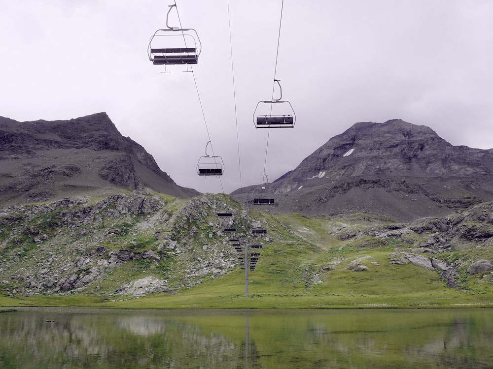 low-angle photography of cable cars