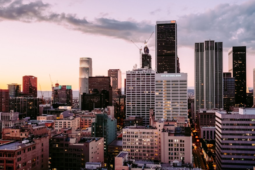 aerial photo of buildings during dusk