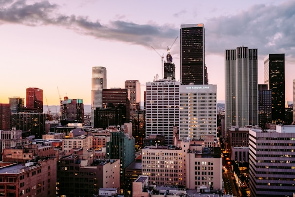 aerial photo of buildings during dusk