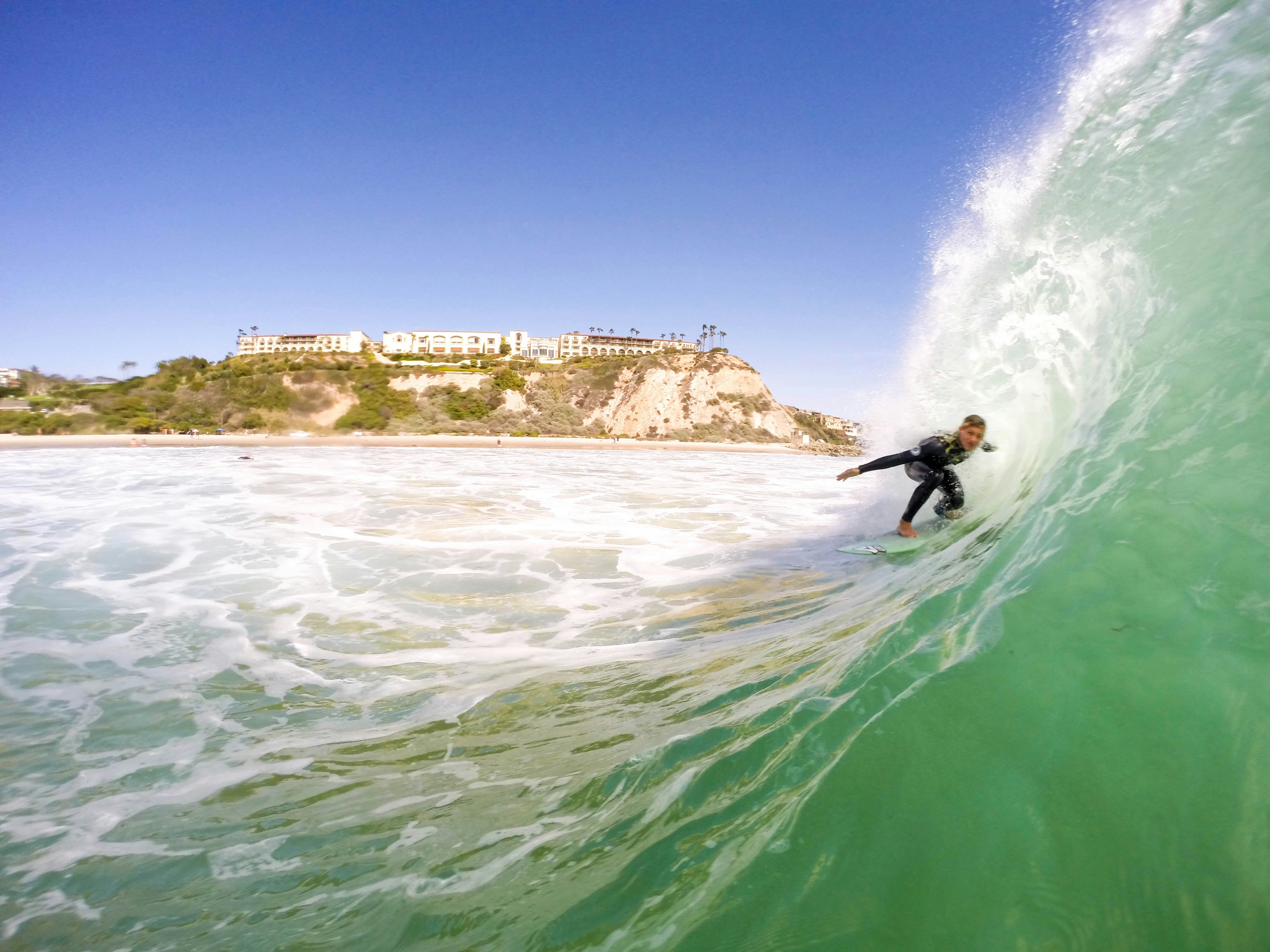 A man surfing a big wave.